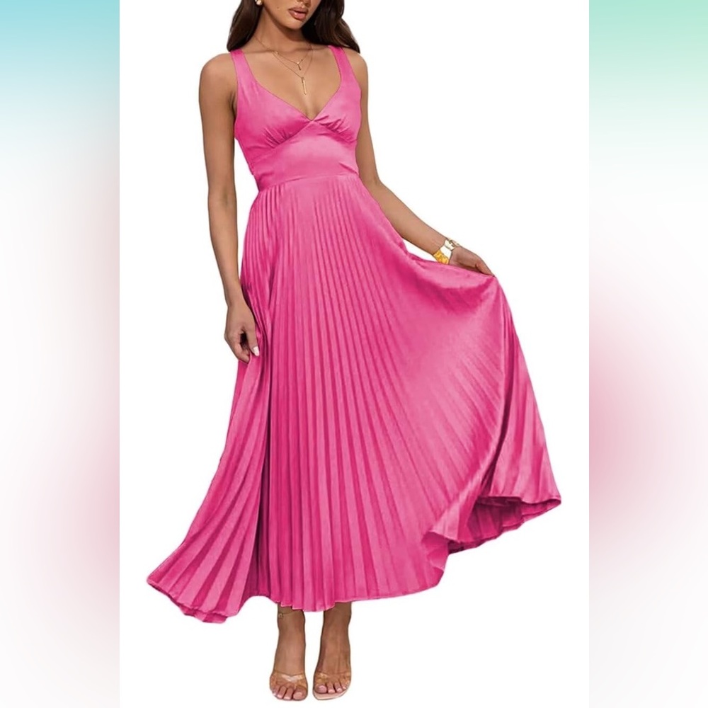 NWT Elegant Pink Pleated V-Neck Maxi Dress Size 4